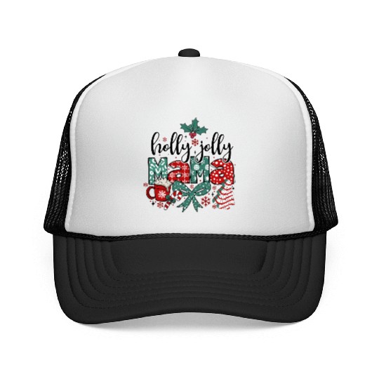 Holly Jolly Mama Coquette Bow Christmas Trucker Caps