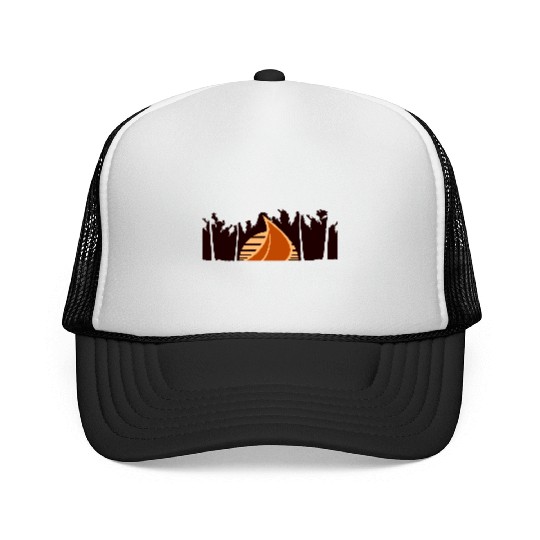 Ship Sun Palm Trees South Sea Evening Cool Sunset Trucker Caps