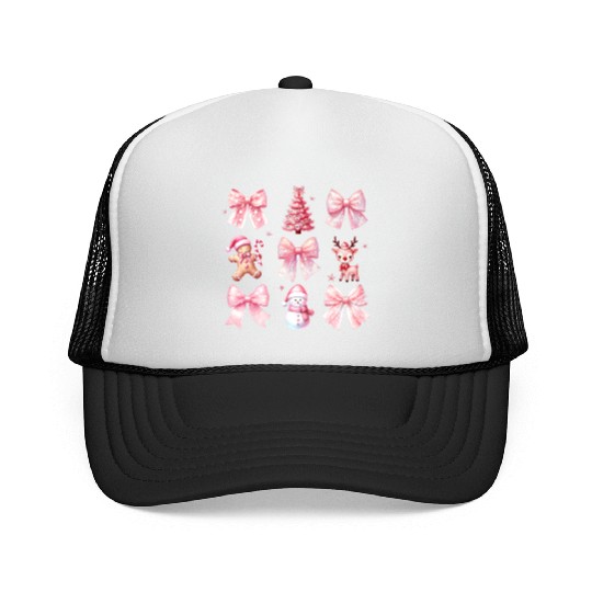 Chrirstmas Pink Bow Trucker Caps