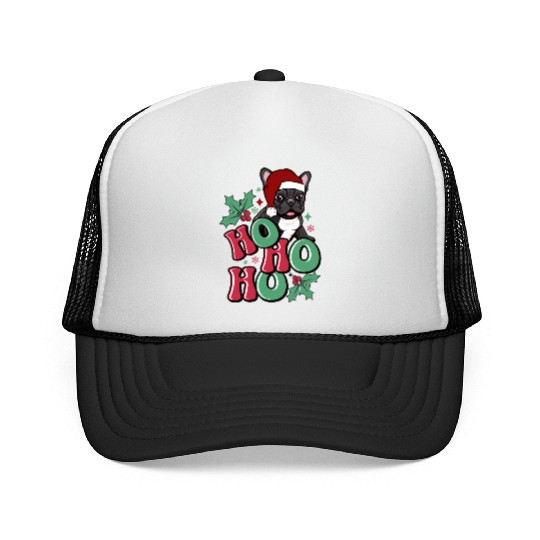 HO HO HO French Bulldog Holly Leaf Funny Trucker Caps