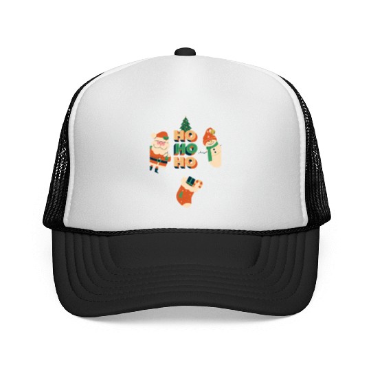 Beige Red Green Illustrative Christmas Trucker Caps