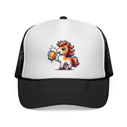 Cute Pony Drinking Beer 3 Trucker Caps