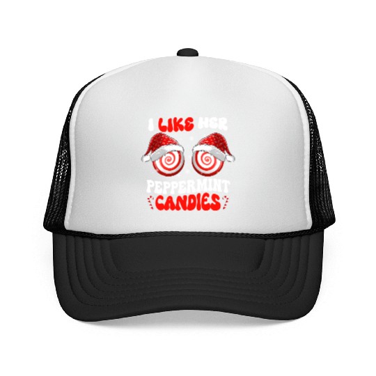 I Like Her Peppermint Candies Couples Christmas Trucker Caps