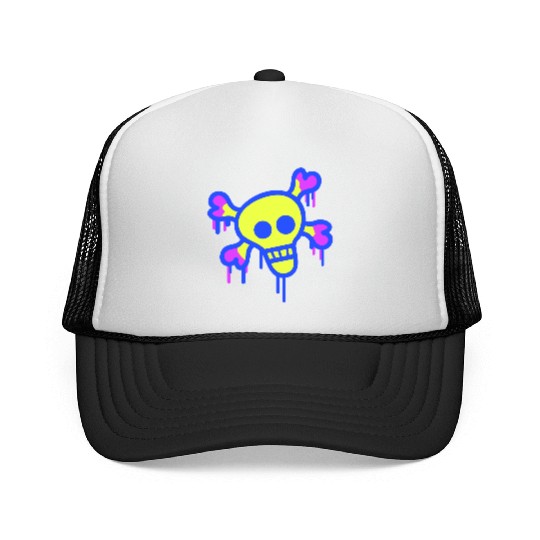 Pirate Skull and Bones Skeleton Graffiti Drops Fun Trucker Caps