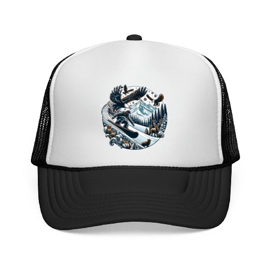 Epic Snowy Mountain Adventures with Wildlife Trucker Caps