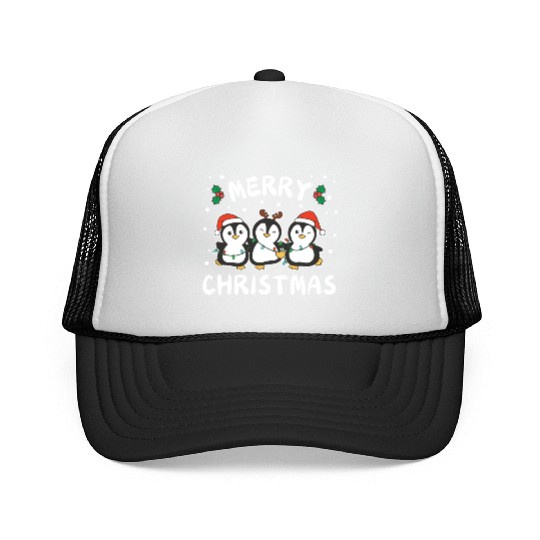 Merry Christmas Cute Penguin Festive Lights Trucker Caps