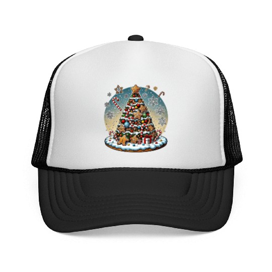 Gingerbread Candy Cane Christmas Tree Trucker Caps