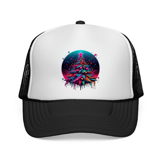 Neon Graffiti Christmas Tree with Bold Spray Paint Trucker Caps