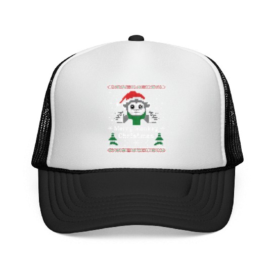 pixelated merry monkey Christmas design Trucker Caps