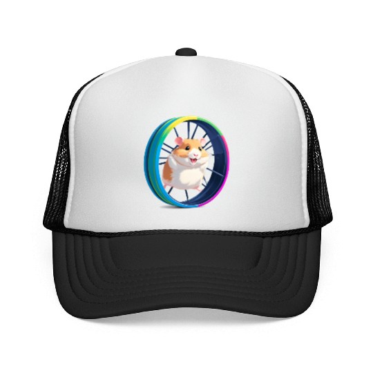 Happy Hamster on Exercise Wheel Trucker Caps