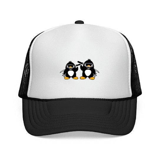 2 Penguins Ninja Samurai Japanese Katana Team Duo Trucker Caps