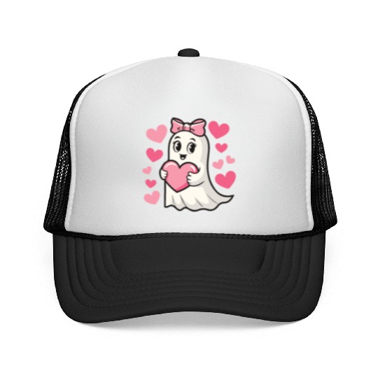 Ghost Heart, Valentines Day, Retro Valentines Trucker Caps