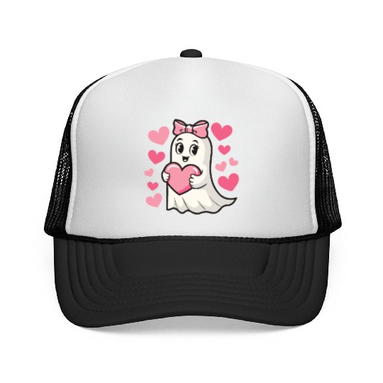 Ghost Heart, Valentines Day, Retro Valentines Trucker Caps