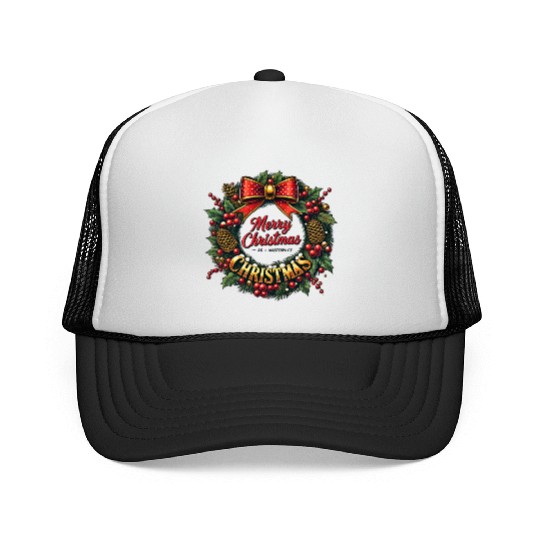 1950s Christmas Wreath - Vintage Holiday Cheer Trucker Caps