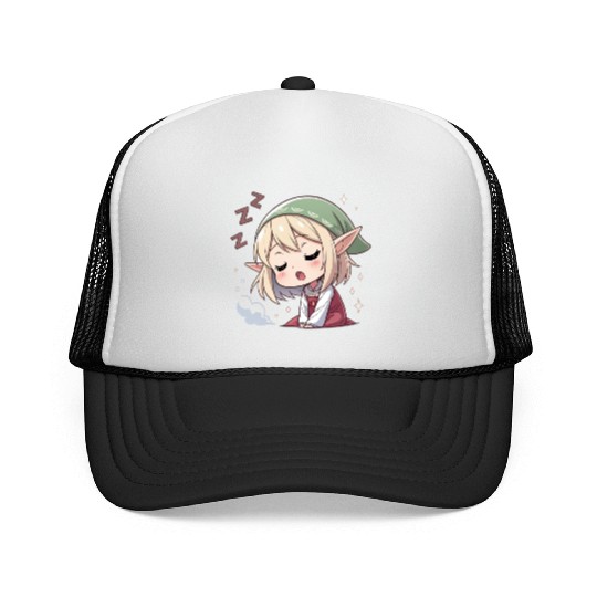 Sleepy Sprite: Cute Elf Napping So Lovingly Trucker Caps