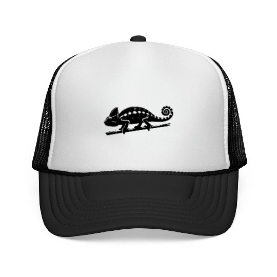 Spotted Chameleon Runs Across A Branch Trucker Caps