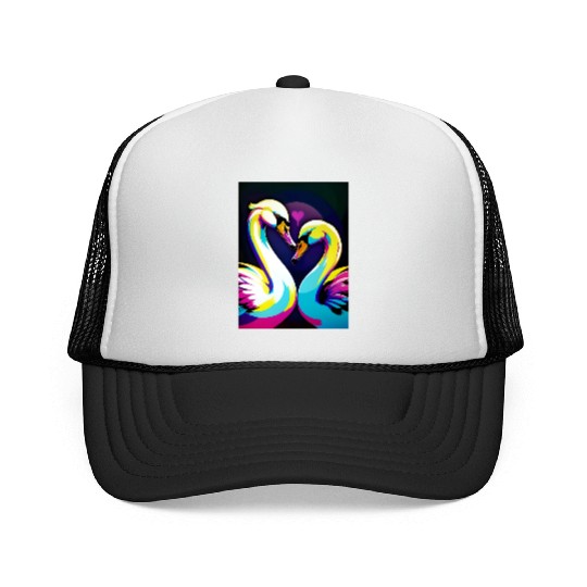 Couple of swans in love love heart Trucker Caps