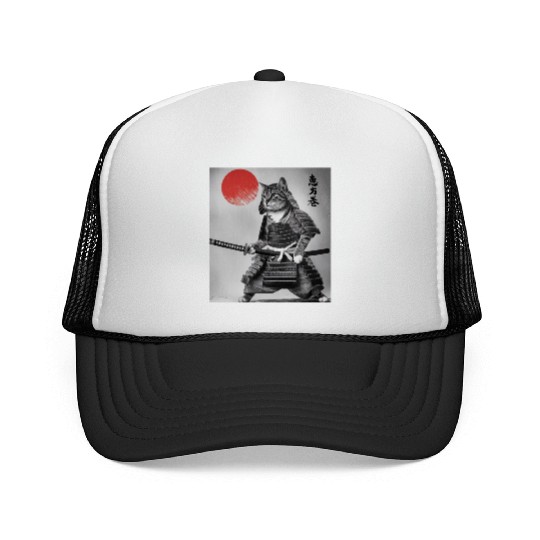 Kawaii Japanese Samurai Cat Vintage Japanese Cat Trucker Caps