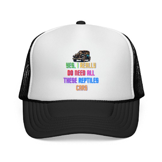 Quirky Car and Reptile Enthusiast Humor Trucker Caps