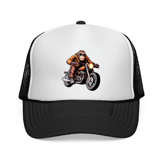Monkey Motorcyclist / Motorcycle Monkey Trucker Caps