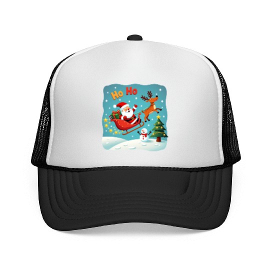 Santa Clause waving " HO-HO" Trucker Caps