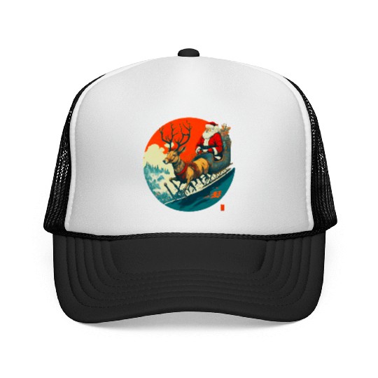 Santa Claus Flying Reindeer Christmas Festive Trucker Caps