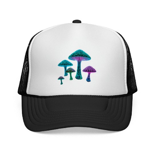 Psychedelic Neon Fungi Glow Trucker Caps