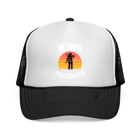 Retired Firefighter Vintage Sunset Silhouette Trucker Caps