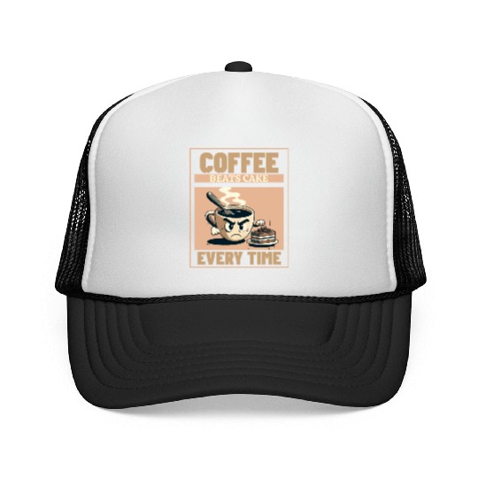 Coffee Beats Cake – Funny Coffee Lover Design Trucker Caps