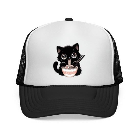 Cute Kawaii Cat eating Ramen Asian Food Gift Trucker Caps