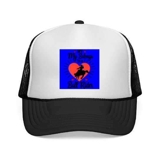 My Heart Belongs To A Bull Rider Romantic Trucker Caps