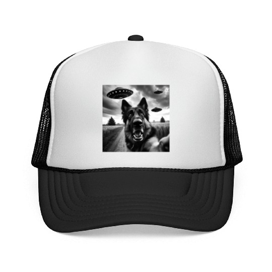 German Shepherd Funny GSP Selfie with UFOs Weird A Trucker Caps