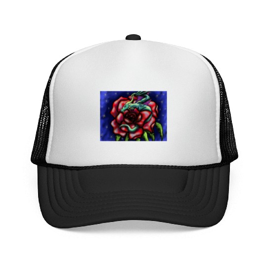 Dragon Sleeping On Rose Trucker Caps