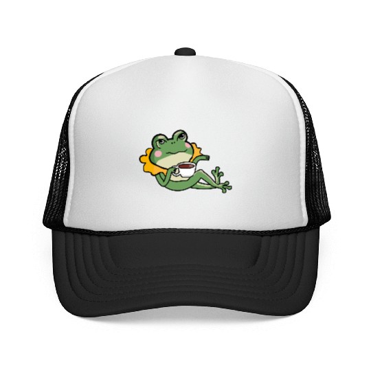 Relaxing Green Frog coffee Lover Trucker Caps - Unique