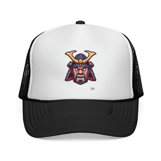 Angry Samurai Warrior Head Illustration Trucker Caps