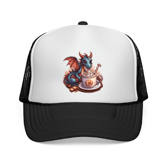 Cozy Dragon and Hot Chocolate Delight Trucker Caps