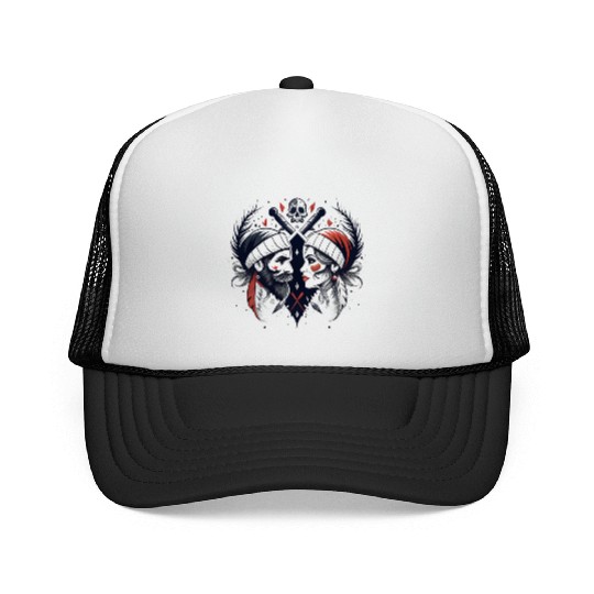 Pirate Love: Romantic Skull & Crossbones Trucker Caps