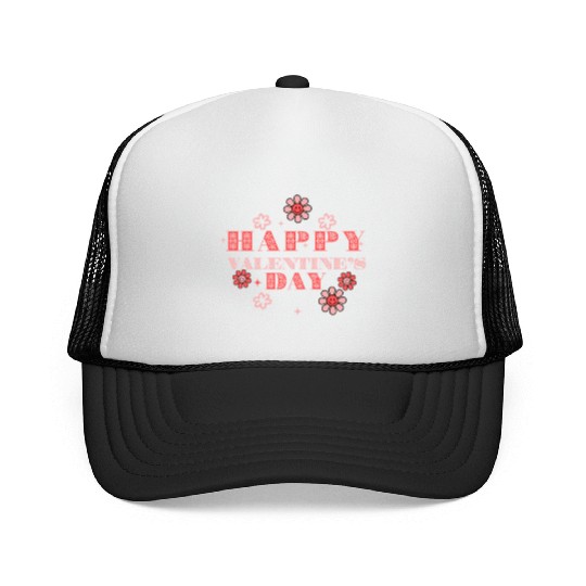 Red and Black Floral Valentine s Day Trucker Caps