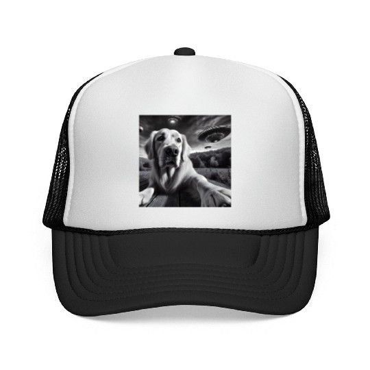 Golden Retriever Funny Graphic Selfie with UFOs We Trucker Caps