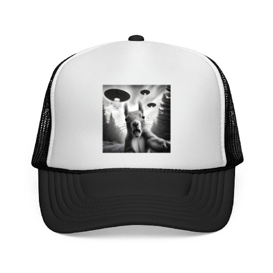 Squirrel Sci-Fi Funny Graphic Selfie with UFOs Wei Trucker Caps