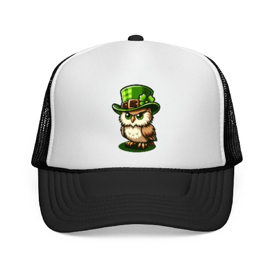 Cute St. Patrick's Day Owl with Top Hat Trucker Caps