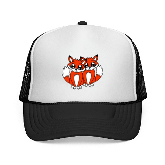 2 Foxes Friends Red Fox Two Wild Animals Team Crew Trucker Caps