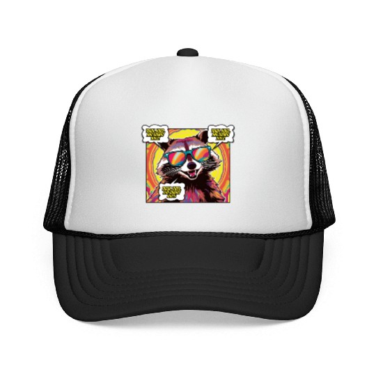 A Psychedelic Trash Advocate Raccoon Trucker Caps