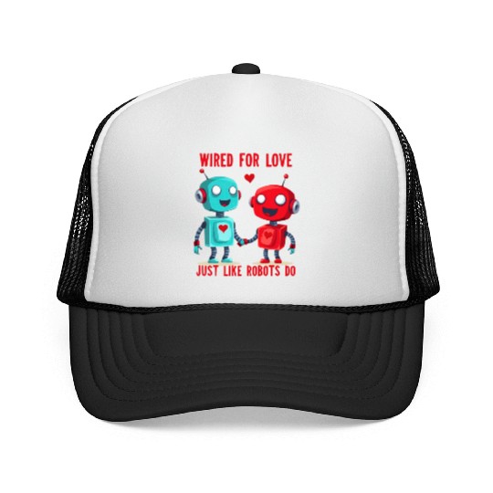 Valentine's Day Gift: Two Robots in Love on Bella Trucker Caps