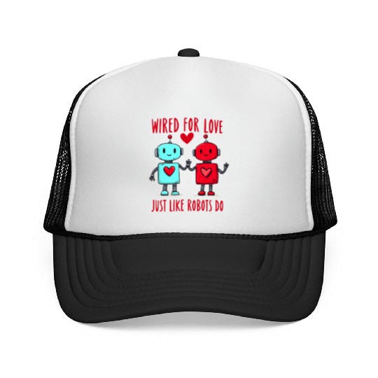 Valentine's Day Gift: Two Robots in Love on Bella Trucker Caps