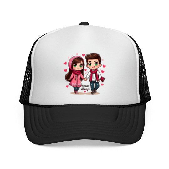 Forever Always – Cute Couple Illustration Trucker Caps