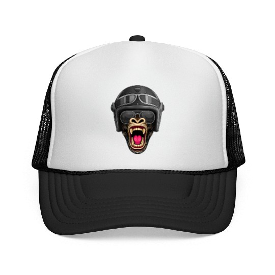 Biker Gorilla Motorcycle Silver Back Monkey Trucker Caps