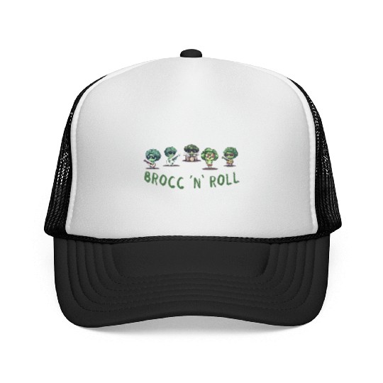 Rock And Roll Broccoli Fun Guitar Rock Band Humor Trucker Caps