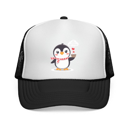 Penguin Thinking About Cupcakes Fun Animal Graphic Trucker Caps
