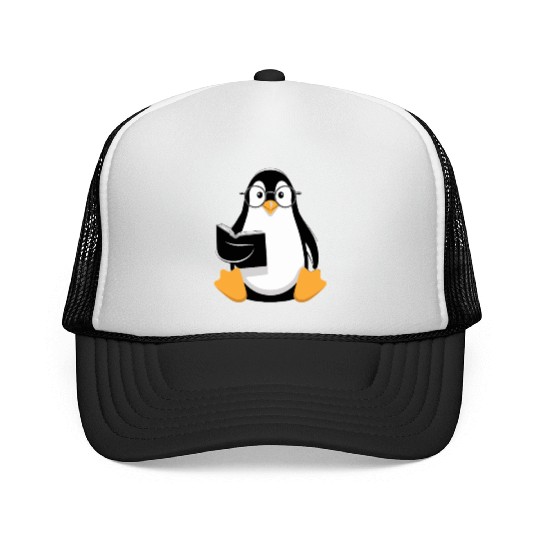 Adorable Book-Loving Penguin with Glasses Design Trucker Caps